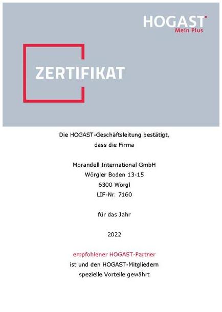 HOGAST Partner Zertifikat 2022