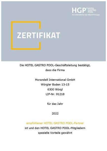 Hotel Gastro Pool Partner Zertifikat 2022