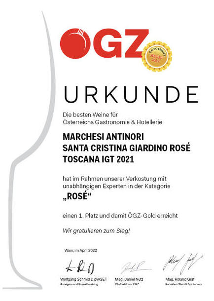ÖGZ Gold für den neuen „GIARDINO Rosé“ von Santa Cristina!